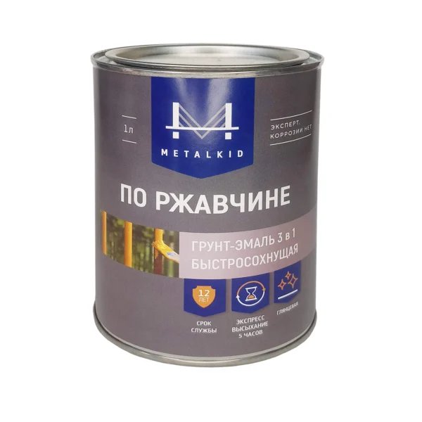 ГРУНТ-ЭМАЛЬ METALKID ПО РЖАВЧИНЕ 3В1 АНТРАЦИТ 1Л